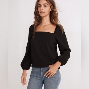 Madewell crepe square-neck puff-sleeve top black small A63